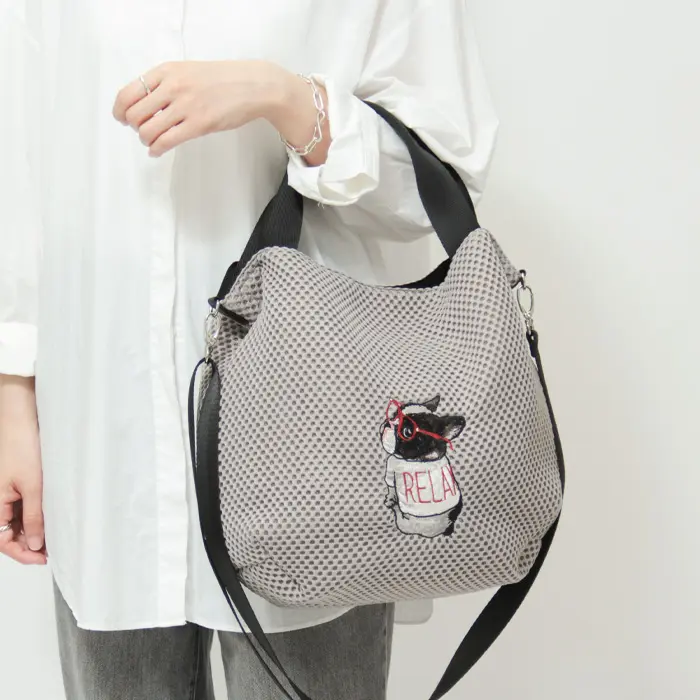 CHARUER シャルエ アニマル刺繍 メッシュ 2way トートバッグ