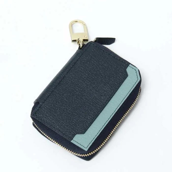 L'arcobaleno ラルコバレーノ ゴートレザー  スマートWキーケース NAVY/MINT