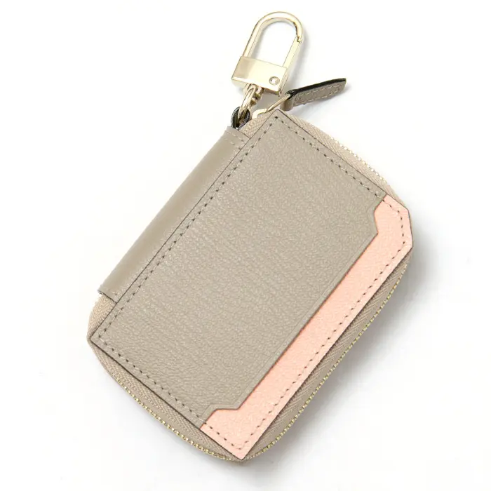 L'arcobaleno ラルコバレーノ ゴートレザー  スマートWキーケース BEIGE/PINK