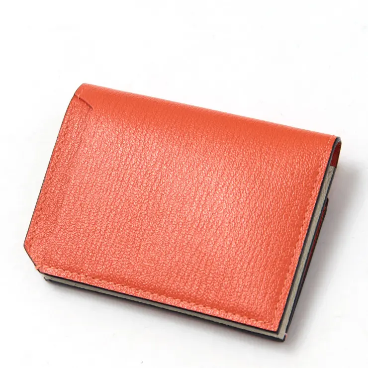L'arcobaleno ラルコバレーノ ゴートレザー スマートカードウォレット ORANGE/WHITE