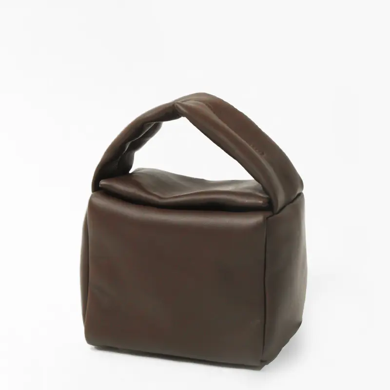 Bucket Baggage バケットバゲージ Puff Cube Small シープレザー ハンドバッグ DK.BROWN