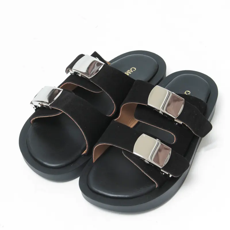 CAMINANDO カミナンド スエード バックル付き ダブルベルトサンダル LEATHER BUCKLE PLATFORM BLACK