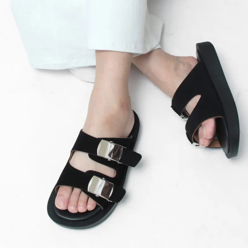 スエード バックル付き ダブルベルトサンダル LEATHER BUCKLE PLATFORM