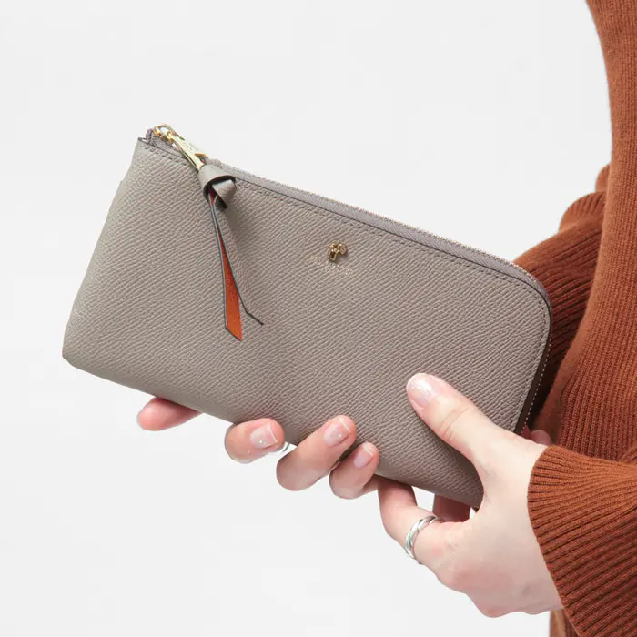 PELLE BORSA ペレボルサ Reinette luxe L字ファスナー コンパクト 長財布 トープ/オレンジ