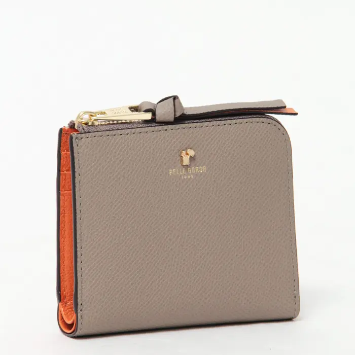 PELLE BORSA ペレボルサ Reinette luxe L字ファスナー 二つ折り ミニ財布 トープ/オレンジ
