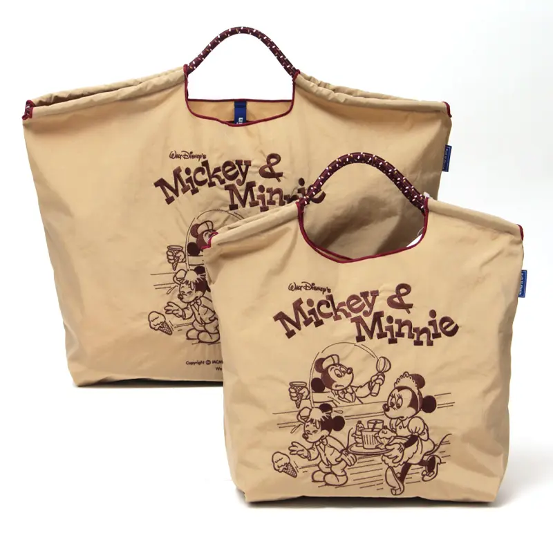 Disneyモデル Mickey&Minnie(ミッキー＆ミニー) エコバッグ (M) (L) ベージュ