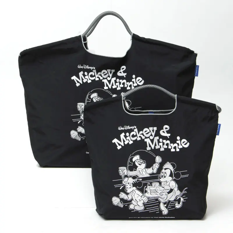Disneyモデル Mickey&Minnie(ミッキー＆ミニー) エコバッグ (M) (L) ブラック