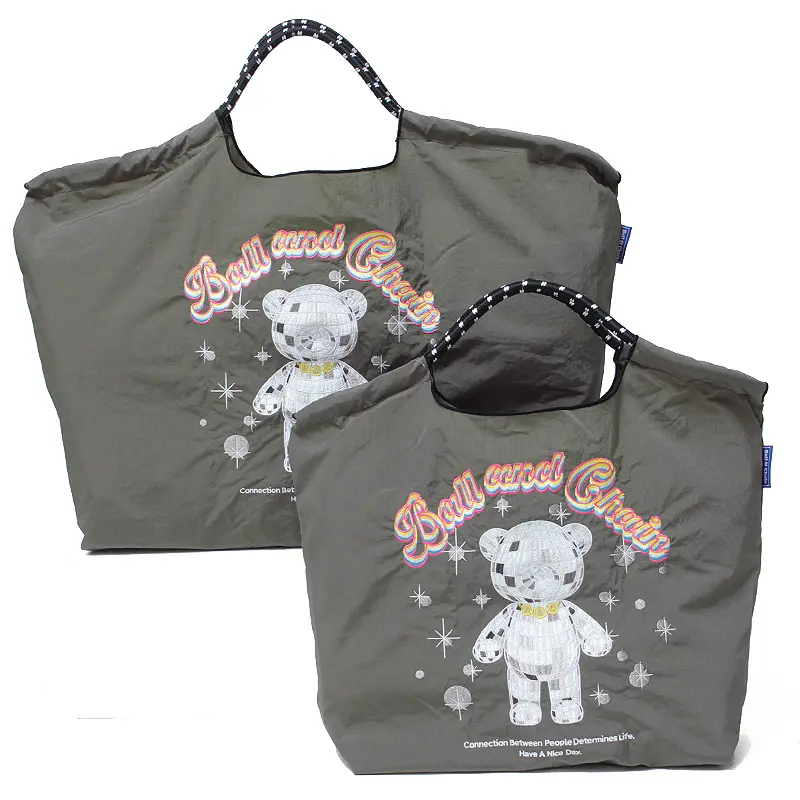 BALL＆CHAIN ボールアンドチェーン MIRROR BALL BEAR (ミラーボールベア) エコバッグ (M) (L) グレー