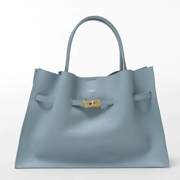 VIOLAd'ORO ヴィオラドーロ TRERO レザー トートバッグ(L) V-1497 ブルーグレー