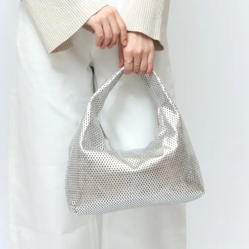 メタリックレザー メッシュ ハンドバッグ (S)