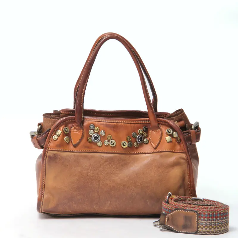 Alchimia アルキミア MESTI カーフレザー スタッズ付き 2way トートバッグ CARAMEL