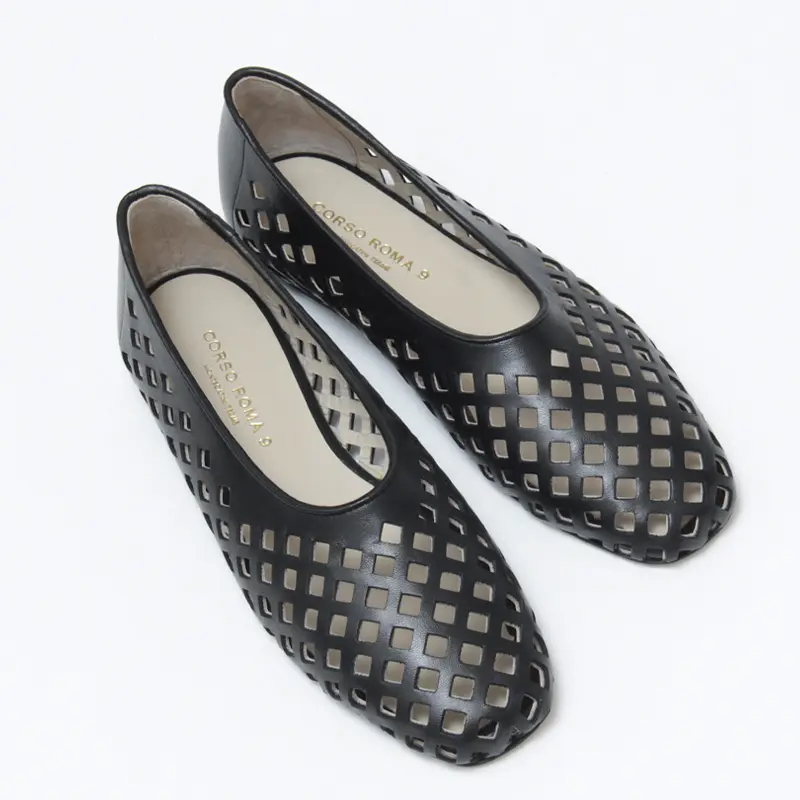 CORSO ROMA9 コルソローマ レザーメッシュ フラットパンプス BLACK